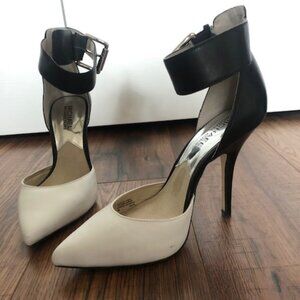 Black & white color block stiletto heels